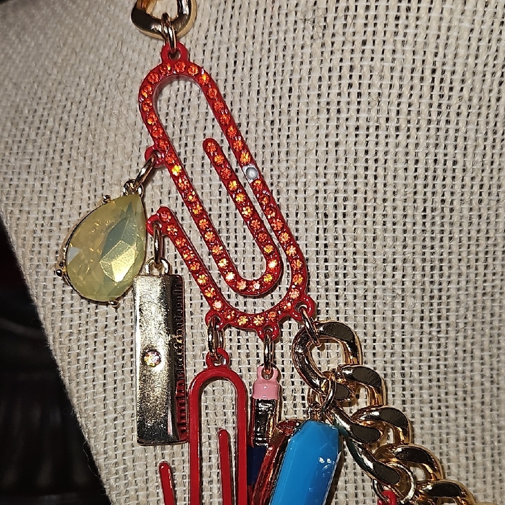 Red and Gold Statement Necklace with Charms - Picture 2 of 7